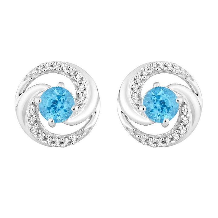 1/10 Ct. T.w. Genuine Blue Topaz 10k White Gold 9.3mm Round Stud Earrings