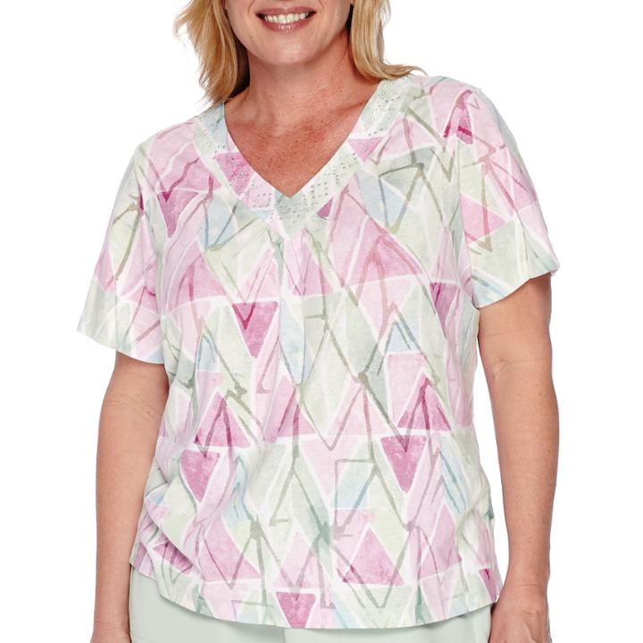 Alfred Dunner Savannah Short-sleeve Watercolor Diamond-knit Tee