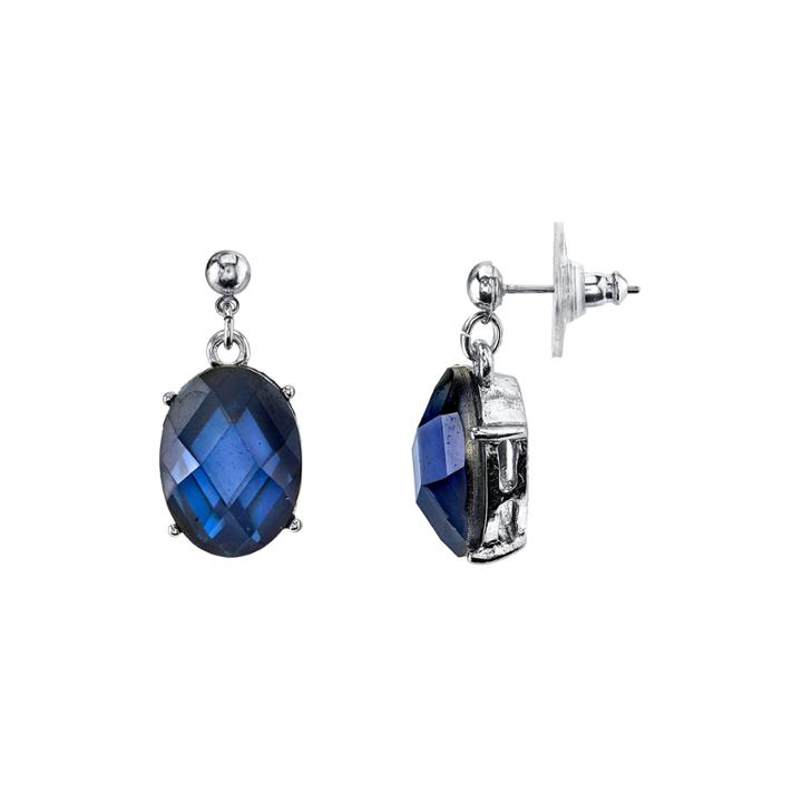 1928 Jewelry Oval Blue Stone Drop Earrings