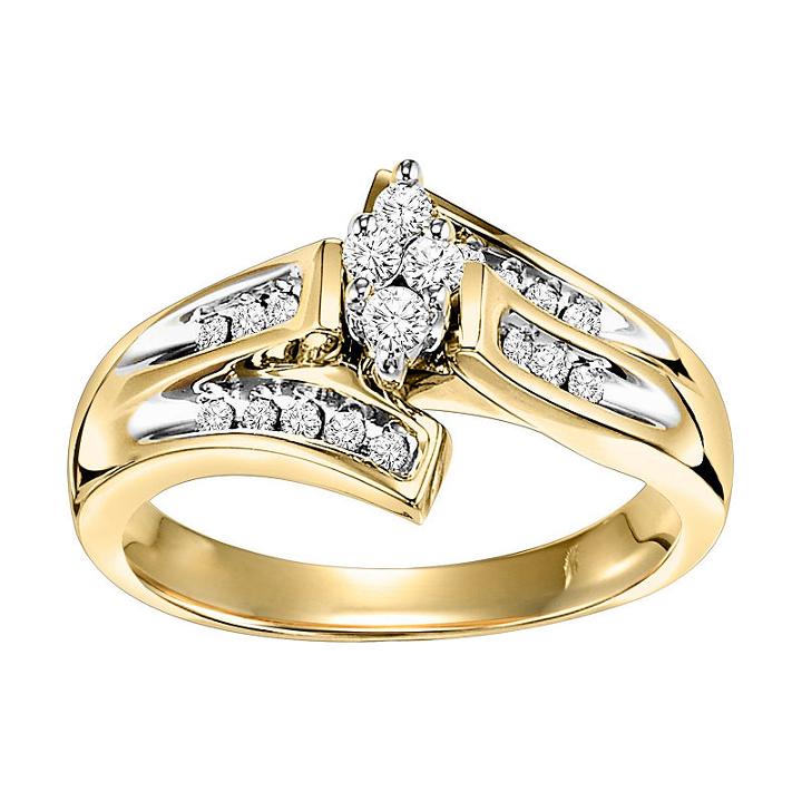Womens 1/4 Ct. T.w. Round White Diamond 10k Gold Bypass Ring