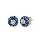 1/3 Ct. T.w. White And Color-enhanced Blue Diamond Sterling Silver Stud Earrings