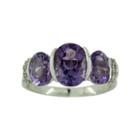 Genuine Amethyst & Lab-created White Sapphire 3-stone Ring Sterling Silver