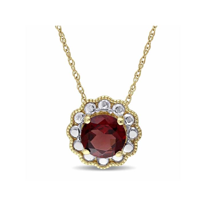 Womens 17 Inch Red Garnet 10k Gold Link Necklace