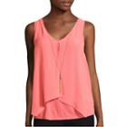 By & By Sleeveless Split Front Knit-to-woven Top With Necklace