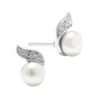 Cultured Freshwater Pearl And Cubic Zirconia Sterling Silver Swirl Earrings