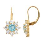 Genuine Swiss Blue Topaz & Lab-created White Sapphire 14k Gold Over Silver Leverback Earrings