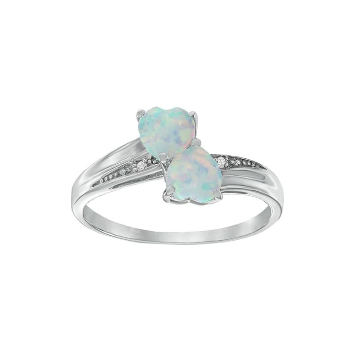 Lab-created Opal And Diamond-accent Sterling Silver Double-heart Ring
