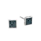 1/10 Ct. T.w. White And Color-enhanced Blue Diamond Sterling Silver Square Stud Earrings