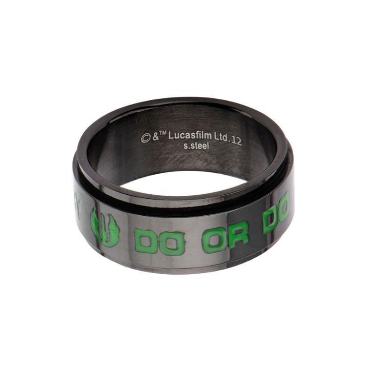 Star Wars Mens Black Stainless Steel Yoda Spinner Band