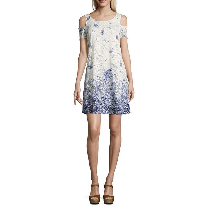 Robbie Bee Short Sleeve Floral A-line Dress-petites
