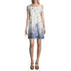 Robbie Bee Short Sleeve Floral A-line Dress-petites