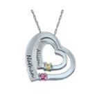 Personalized Simulated Birthstone Engraved Double Heart Pendant Necklace