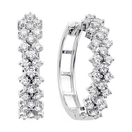 1 Ct. T.w. Diamond 10k White Gold Double-row Hoop Earrings