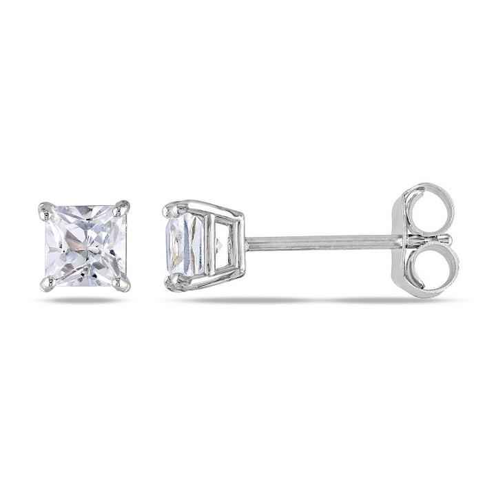 Lab Created White Sapphire 4mm Square Stud Earrings