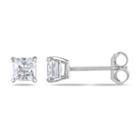 Lab Created White Sapphire 4mm Square Stud Earrings