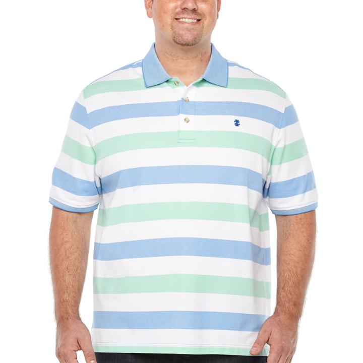 Izod Short Sleeve Natural Stretch Striped Polo Stripe Knit Polo Shirt Big And Tall