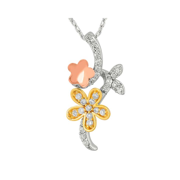 1/5 Ct. T.w. Diamond 10k Tri-color Gold Flower Pendant