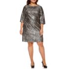 Robbie Bee 3/4 Sleeve Metallic Sheath Dress-plus