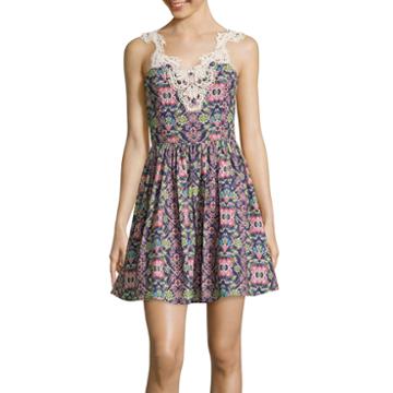 City Triangles Sleeveless Floral Poplin Dress- Juniors