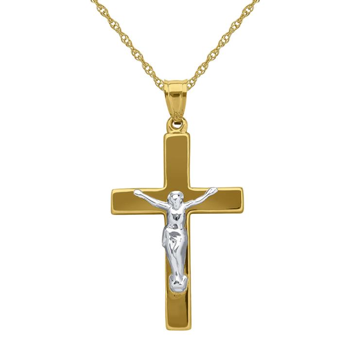 Infinite Gold&trade; 14k Two-tone Gold Crucifix Pendant Necklace