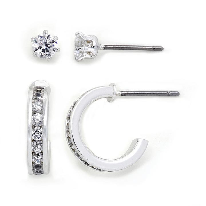 Sparkle Allure&trade; Cubic Zirconia 2-pr. Stud & C-hoop Earring Set