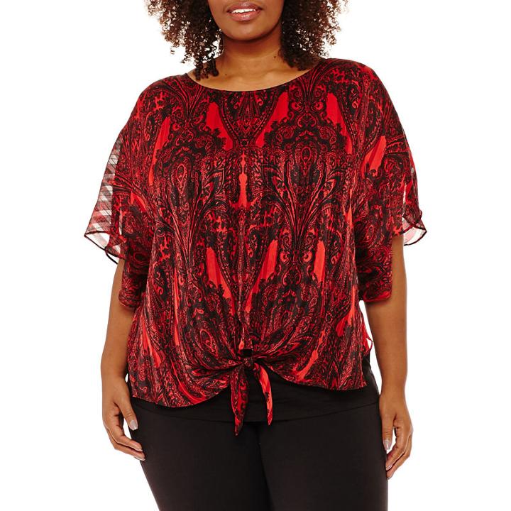 Alyx Short Sleeve Round Neck Charmeuse Blouse-plus