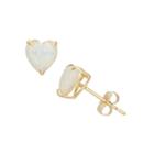 Heart White Opal 10k Gold Stud Earrings