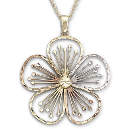 Tri-color Flower Pendant Necklace 10k Gold