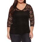 Boutique + 3/4 Sleeve V Neck Nylon Blouse-plus