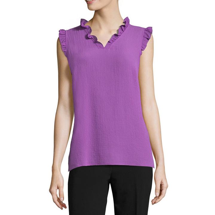 Liz Claiborne V-neck Ruffle Shell - Tall