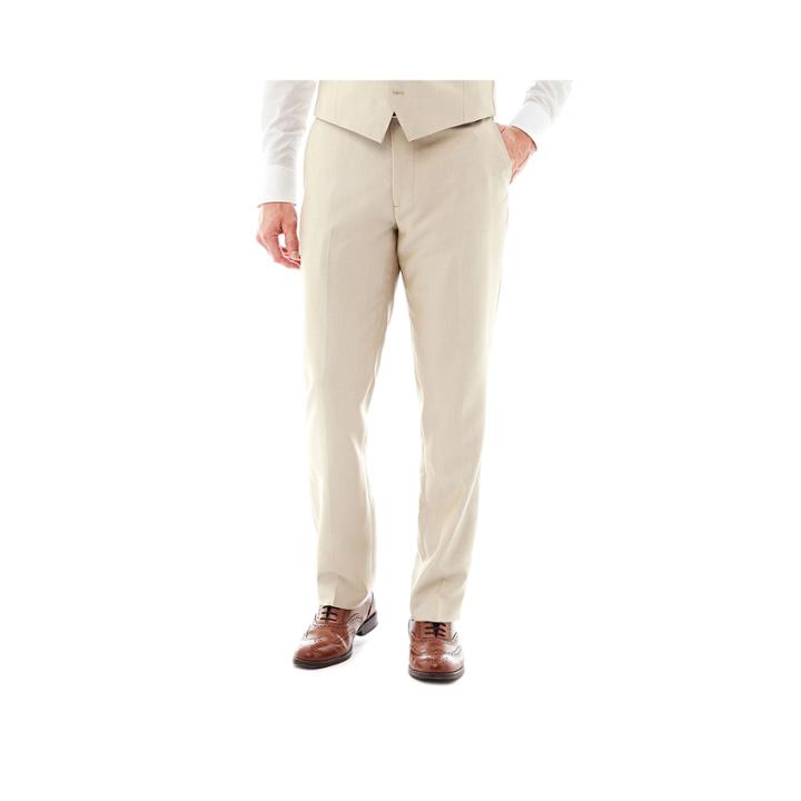 Jf J. Ferrar Khaki Shimmer Shark Flat-front Suit Pants - Classic Fit