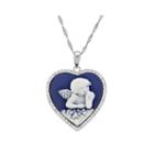 Blue Resin And Crystal Sterling Silver Heart Cameo Pendant Necklace