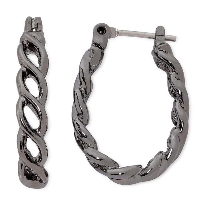Liz Claiborne Hematite Small Rope Hoop Earrings