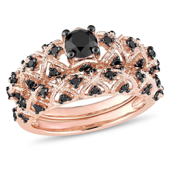 Womens 1 Ct. T.w. Color Enhanced Black Diamond 18k Gold Over Silver Bridal Set