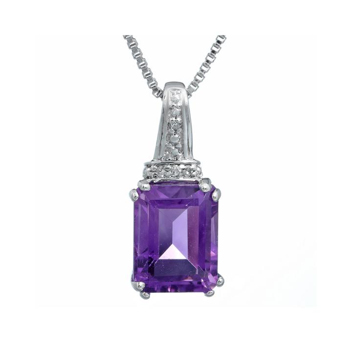 Genuine Amethyst And Diamond-accent 10k White Gold Pendant Necklace