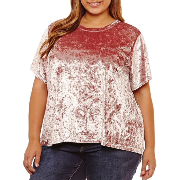 Boutique + Short Sleeve Round Neck Velvet Blouse-plus