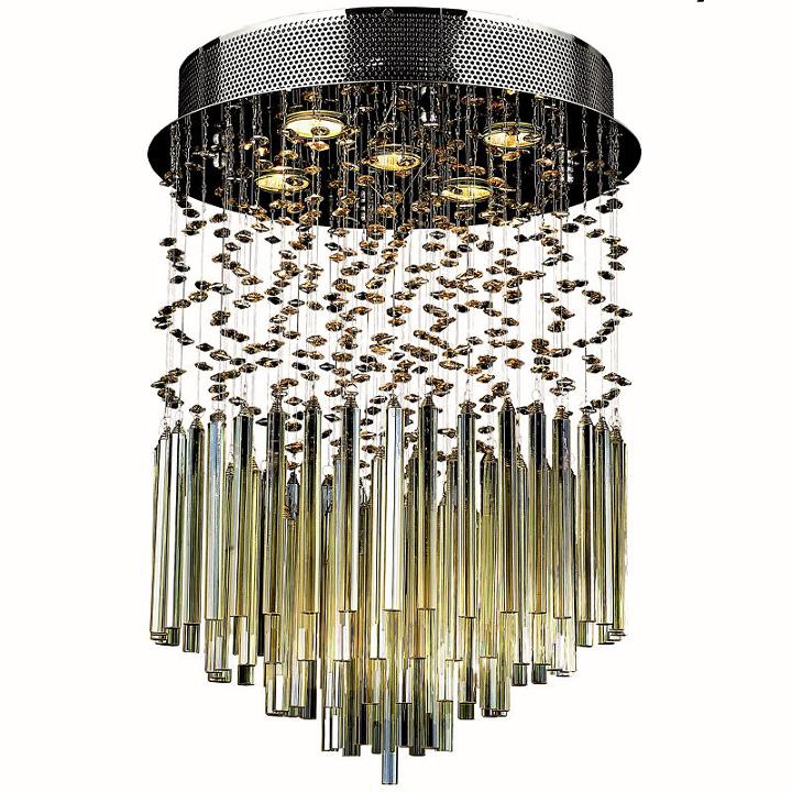 Torrent Collection 5 Light16 Round Chrome Finishand Golden Teak Crystal Flush Mount Ceiling Light