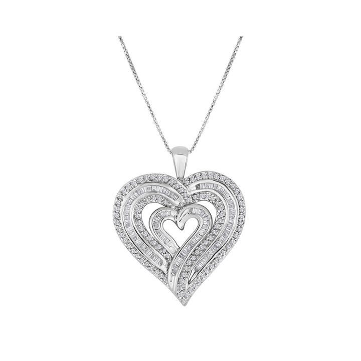 1 Ct. T.w. Diamond Sterling Silver Heart Pendant Necklace