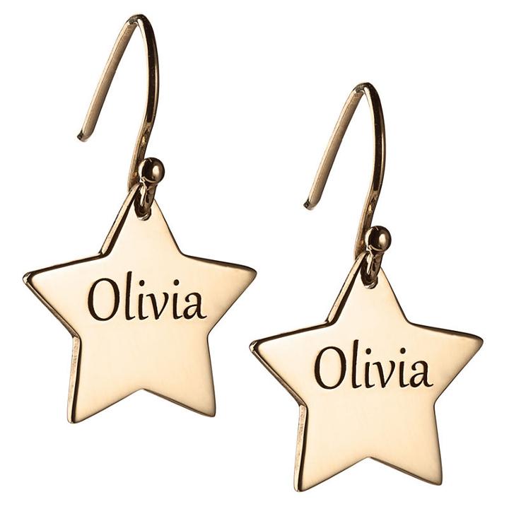 Personalized 14k Gold Over Silver Star Drop Earrings