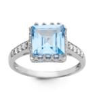 Womens Lab Created Aquamarine Blue Sterling Silver Cocktail Ring
