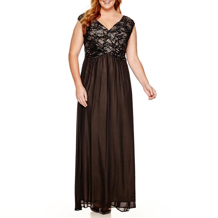 Melrose Cap-sleeve Sequin-bodice Gown - Plus