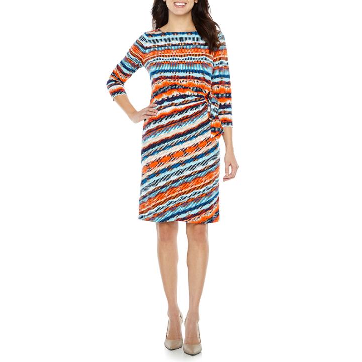 Black Label By Evan-picone 3/4 Sleeve Geometric Sheath Dress
