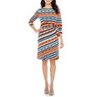 Black Label By Evan-picone 3/4 Sleeve Geometric Sheath Dress