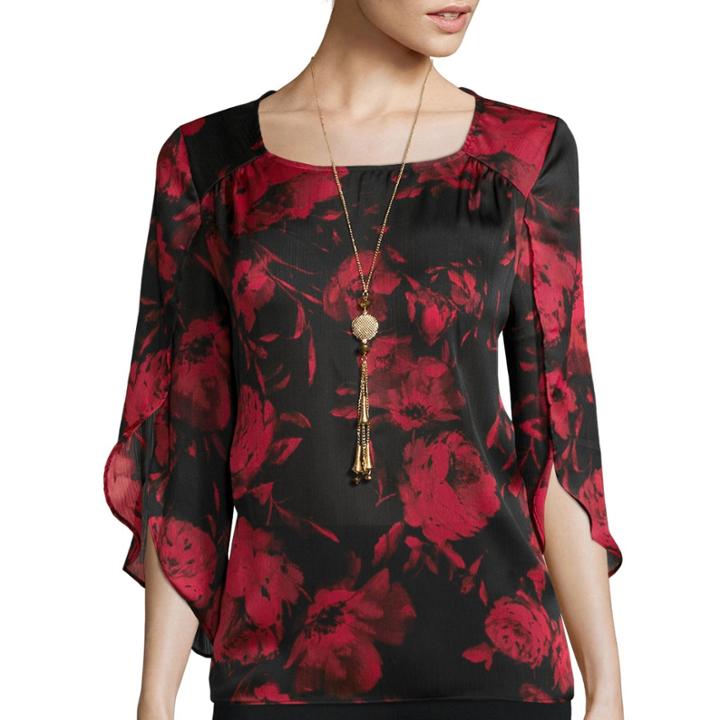 Alyx 3/4 Split-sleeve Print Top With Necklace