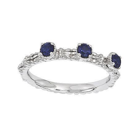 Personally Stackable Lab-created Sapphire 3-stone Floral Band Ring