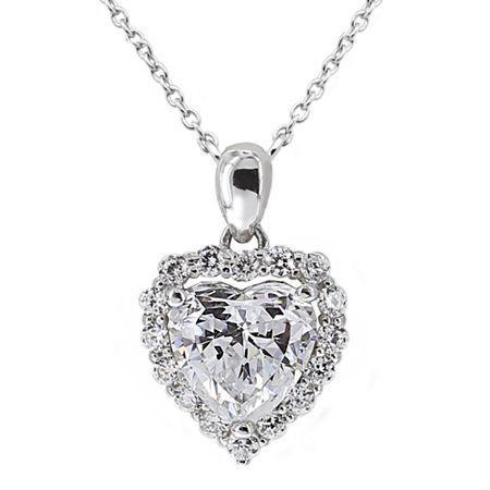 Diamonart Cubic Zirconia Sterling Silver Heart Halo Pendant Necklace