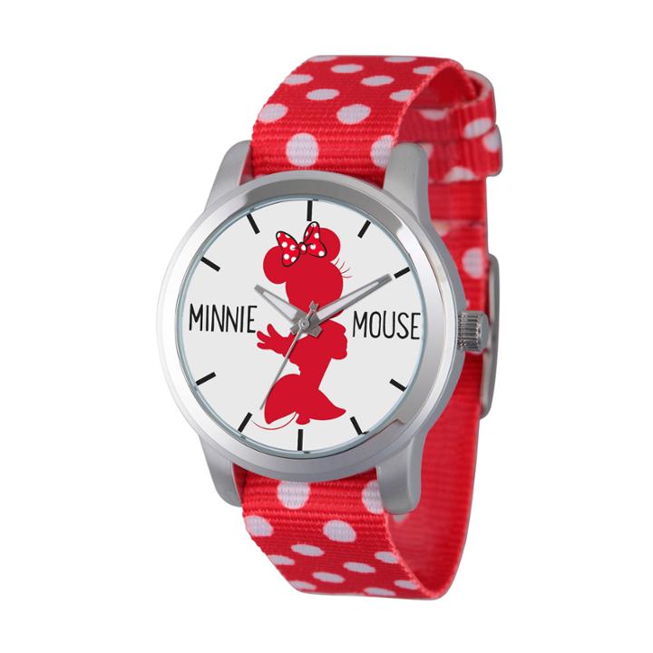 Disney Womens Minnie Mouse Red Polka Dot Silhouette Strap Watch