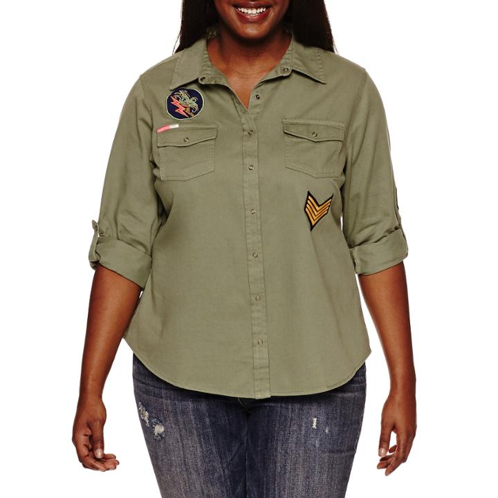 Arizona Button-down Patch Shirt-juniors Plus