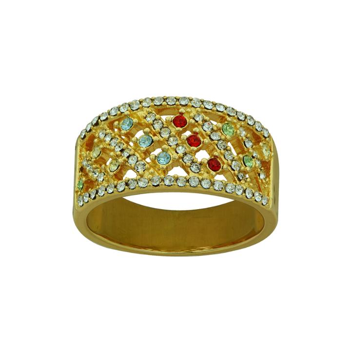 Multicolor Crystal 14k Yellow Gold Over Sterling Silver Ring