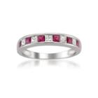 Womens 3/8 Ct. T.w. Diamond And Red Lead Glass-filled Ruby Wedding Band In 14k White Gold